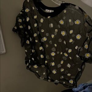 Floral Sheer Black Crop Top